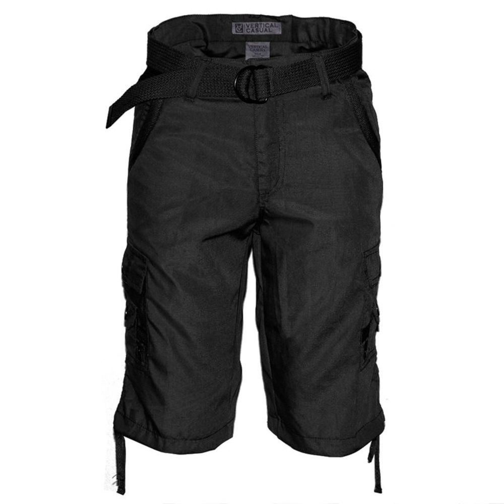 Mens Cotton Cargo Shorts Multiple Pockets Belt Casual Fit Black